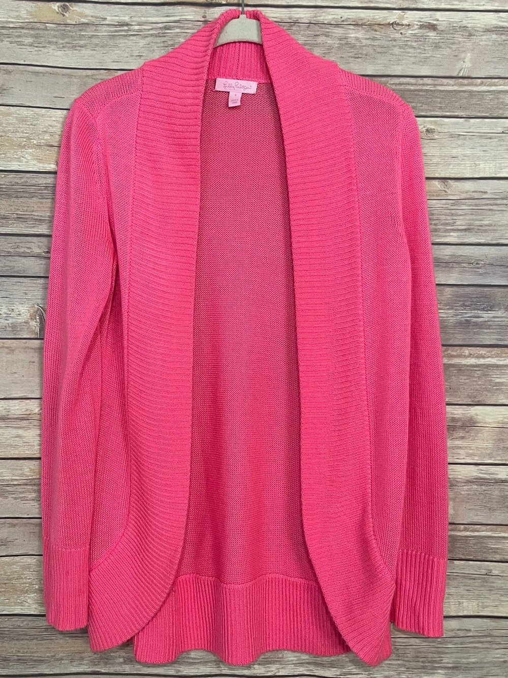 Lilly Pulitzer Bright Pink Open-Front Shawl Collar Cardigan - Picture 3 of 7